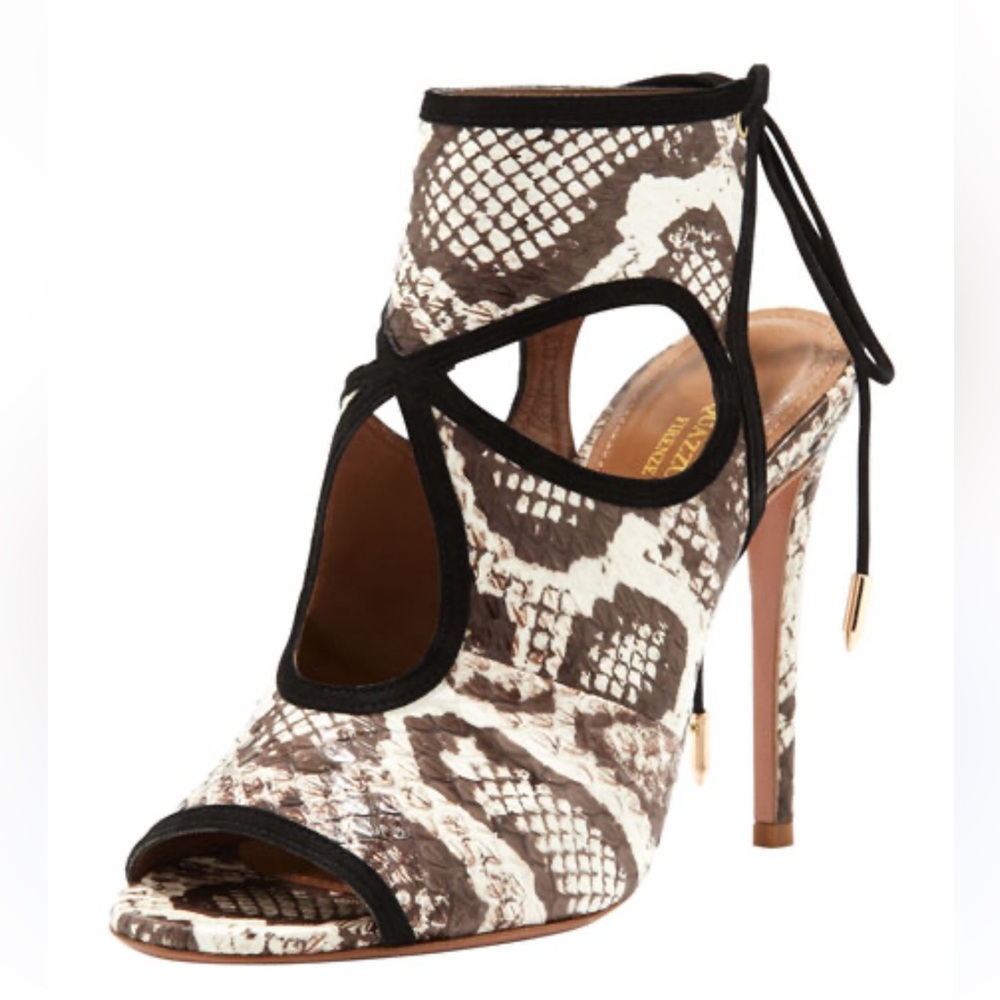 AUTH Aquazzura caged peekaboo sandal in snakeskin, SZ 37